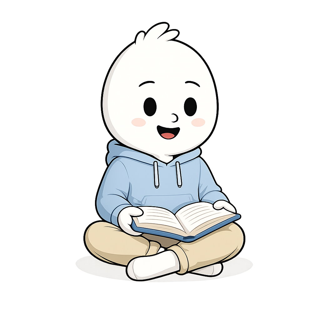 Milo sitting and reading a book