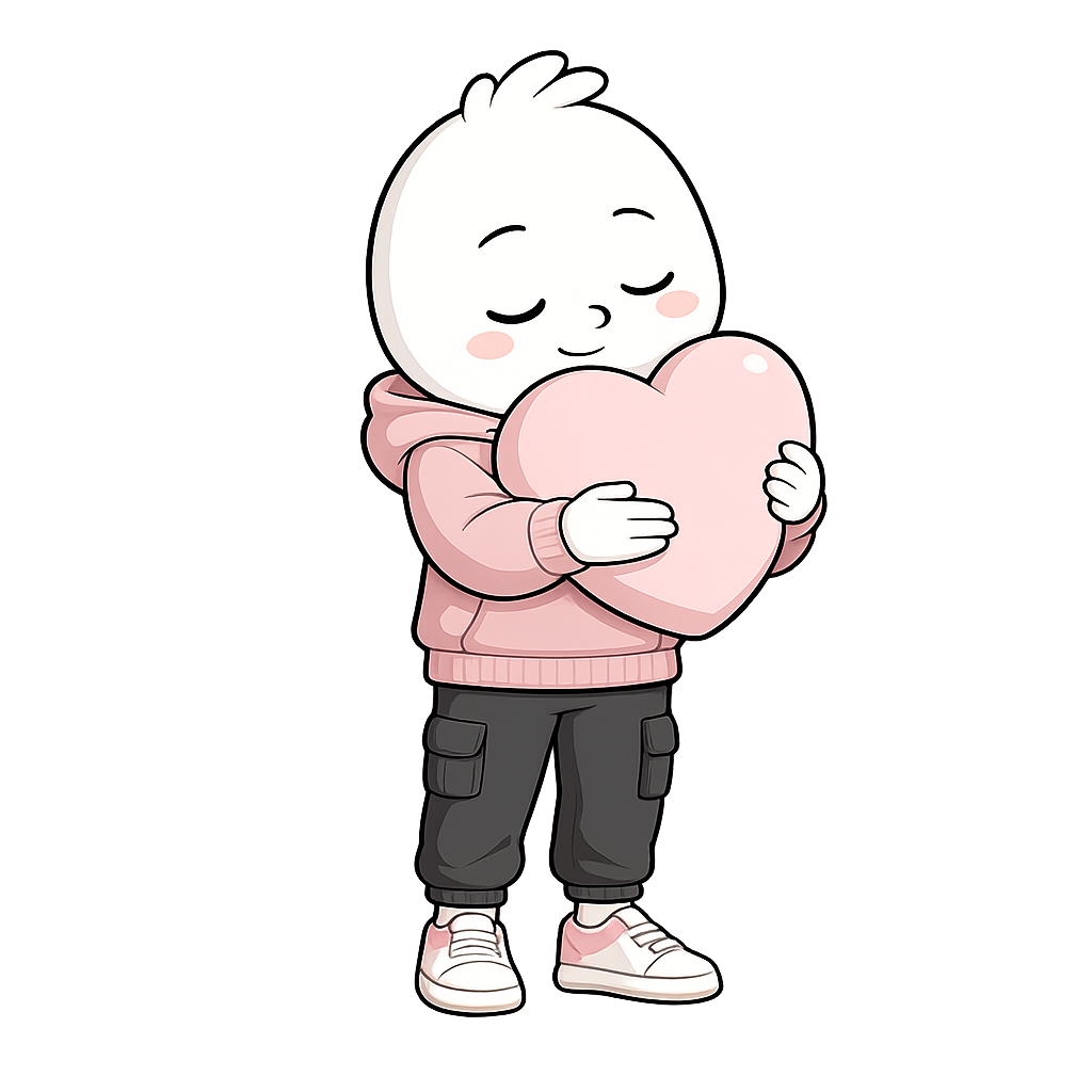 Mira hugging a heart